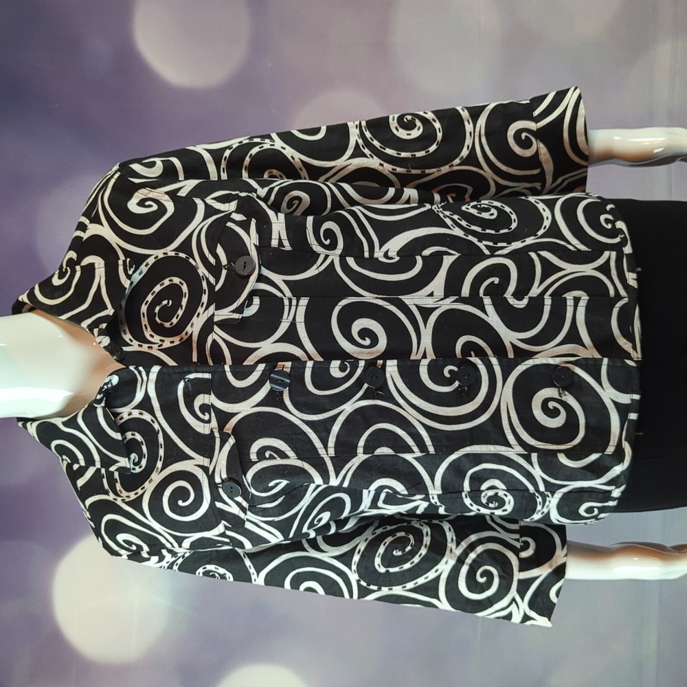 Patrick Christopher sz M Black & White Swirl 3/4 Sleeve Beaded Linen Jacket